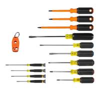 Klein Tools 85814 Juego de destornilladores, precisión, aislados, mangos codificados por colores, Phillips, ranurado, gabinete, piedra angular, demolición, puntas cuadradas, 14 piezas