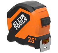 Klein Tools 9525 Cinta métrica, cinta métrica imperial compacta de doble gancho de 25 pies con freno de dedo, hoja de nailon, líneas gruesas fáciles de leer