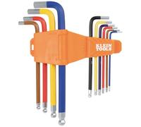 Klein Tools CBLS10 SAE - Juego de llaves hexagonales con extremo de bola largo, 3/32 a 3/8 pulgadas, llaves recubiertas de color para una fácil identificación, 10 piezas