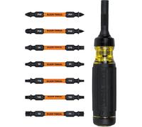 Klein Tools - Destornillador de trinquete 15 en 1 con puntas múltiples, apto para impacto, incluye 7 puntas de doble filo ProFlex Torsion, punta hexagonal de 6,35 mm para tuercas, juego de 8 unidades