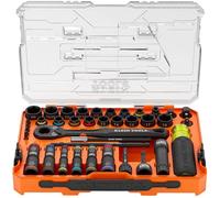 Klein Tools 65500KNECT KNECT - Juego completo de Herramienta de llaves de vaso de impacto y giro, trinquete de 90 dientes, funda MODbox, SAE, métrico, mango de destornillador, brocas, 39 piezas