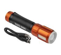 KLEIN TOOLS Linterna LED recargable con luz de trabajo, 500 lúmenes, cable de carga USB, clip de bolsillo, indicador de duración de la batería, magnético 56412, naranja/negro