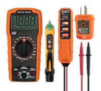Klein Tools MM320KIT - Kit de prueba eléctrica de multímetro digital, probador de voltaje sin contacto, probador de receptáculo, funda de transporte y baterías