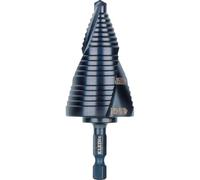 Klein Tools QRST15 Step Drill Bit, Quick Release Spiral Double-Fluted, 7/8 to 1-3/8-Inch, Hex Shank, Cut Steel, Wood, Plastic, Aluminum