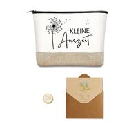 Kleine Auszeit Kosmetiktasche für Damen 23x18 cm Canvas & Leinen Kosmetikbeutel mit Doppelseitigem Pusteblumen-Motiv Reise Make-up Tasche mit Grußkarte Umschlag für Relaxung,Selbstfürsorgge