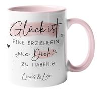 kleinebuchleten® Glück ist eine Erzieherin wie dich zu haben [Wunschschname] Personalizate/Becher - Geschenkidee für die beste Erzieherin der Welt - Tasse innen & Henkel - Rosa