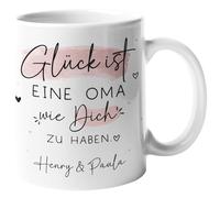 kleinebuchleten® Glück ist eine Oma wie dich zu haben [Wunschname] Personalizierte Tasse - Geschenkidee für die beste Oma oder Omi der Welt - Tasse innen & Henkel - Weiß
