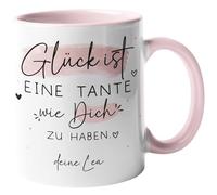 kleinebuchleten® Glück ist eine Tía wie dich zu haben [Wunschschname] Personalizate/Tasse - Geschenkidee für die beste Tía der Welt - Tasse innen & Henkel - Rosa