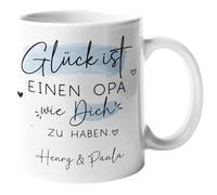 kleinebuchleten® Glück ist einen Opa wie dich zu haben [Wunschschname] Personierte Tasse/Becher - Geschenkidee für den besten Opa der Welt - Tasse innen & Henkel - Weiß