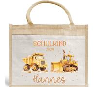 kleinebuchstaben Bolso escolar 2024, camión volquete y camión de construcción, mochila escolar, regalo de escolarización, bolsa de yute personalizada, regalo de escolarización