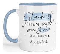 Kleinebuchstaben® Taza personalizada para el Día del Padre "Glück ist ein Papa wie dich zu haben [Wunschname]" - Geschenkidee für die besten Vater der Welt - Tasse innen & Henkel - Blau