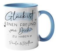 kleinebuchstaben® Taza personalizada/taza "Glück ist einen Freund wie dich zu haben [Wunschname]" - Geschenkidee für den besten Freund der Welt - Tasse innen & Henkel - Blau