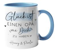 Kleinebuchstaben® Taza personalizada/taza "Glück ist einen Opa wie dich zu haben [Wunschschname]" - Geschenkidee für den besten Opa der Welt - Tasse Innen& Henkel - Blau