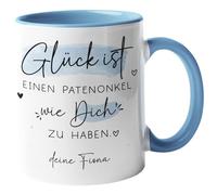 Kleinebuchstaben® Taza personalizada/taza "Glück ist einen Patenonkel wie dich zu haben [Wunschname]" - Geschenkidee für den besten Patenonkel der Welt - Tasse innen & Henkel - Blau