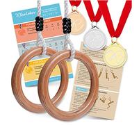 KLEINTOBER I anillas de gimnasia de madera para niños y adultos I exterior e interior I anillas I altura regulable I con instrucciones para fitness y deporte I con certificado para motivación