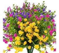 KLEMOO 12 Paquetes de Flores Artificiales para Exteriores, Resistentes a los Rayos UV, no se decoloran, arbustos de plástico sintético para jardín, Patio, Porche, Ventana, hogar, Boda, casa de Campo,