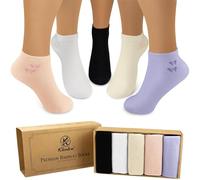 Klenton Calcetines Tobilleros de Bambú para Mujer, Calcetines Cortos Entrenadores de Bambú, Transpirables, Absorben la Humedad, Calcetines de Bambú para Zapatillas, Pack de 5, Talla 37-41