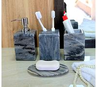 KLEO - Bathroom Accessory Set Made from Natural Black-Gray Stone - Bath Accessories Set of 4 Includes Soap Dispenser, Toothbrush Holder, Tumbler and Soap Dish