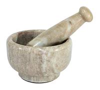 KLEO Juego de mortero y mortero de piedra como especias, triturador de medicamentos - Okhli y Musal - 5 pulgadas de ancho, color beige natural