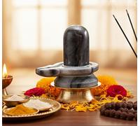 KLEO Piedra de mármol Shiva Lingam Shiv Ling Idol Murti Estatua - 3.5 Pulgadas - Gris/Negro