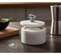 KLEO Soporte de mármol para sal y especias con tapa, recipiente pequeño, caja de sal de piedra para cocina y comedor, soporte para sauna (blanco)