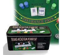 Klerbesh Set de Poker 200 Fichas, Texas Holdem Poker Set en Caja de Metal con Tapete, 5 Colores Numeradas para Noche de Juegos, Kit de Texas Holdem Completo para Adultos (Set de Poker 200 Fichas)