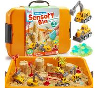 Klever Kits Construction Sensory Bin for Toddlers with Glow in The Dark Stones, Sandbox with Lid Castle Building Kit, Preschool Learning Activities Gifts for Boys Girls Age 3+ by JOVA