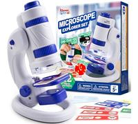 Klever Kits - Juego de explorador de microscopio para niños, juguete de experimento científico 2 en 1 con microscopio portátil y 12 diapositivas de muestras, 60X-180X, juguetes educativos para niños