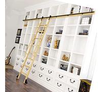 KLGFBDC Kit de herrajes para Escalera corrediza de Biblioteca rústica Negra con Ruedas - Accesorios de riel para Puerta de Granero móvil de Acero al Carbono con Rodillos de Piso, diseño de