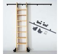 KLGFBDC Kit de herrajes para Escalera de Biblioteca Deslizante rústica Negra - Riel/riel de Suelo de Tubo Redondo de 13 pies con Freno - Ideal para Uso en Interiores, áticos y Casas (Escal