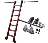 KLGFBDC Kit de herrajes para Escalera rodante de Biblioteca Negra, con Rodillo de Suelo y Freno, Acero al Carbono de Alta Resistencia, sin Escalera, Impermeable y Resistente a la corrosión