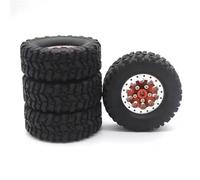 KLHYTGFA Llanta de Cubo de Rueda de Metal con Abalorios, llanta de Rueda y neumático de Goma for WPL C14 C24 B14 B24 B36 MN D90 MN99S RC, 4 Uds.(Rood)