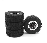 KLHYTGFA Llanta de Cubo de Rueda de Metal con Abalorios, llanta de Rueda y neumático de Goma for WPL C14 C24 B14 B24 B36 MN D90 MN99S RC, 4 Uds.(Schwarz)