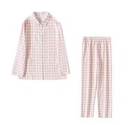 KLIAN Pijama Mujer,Franela Pijama De Mujer Rosa Pijama Femenino A Cuadros Algodón Algodón Manga Larga Ropa De Dormir Cárdigan & Pijama Bottoms Set Soft Pjs Set Winter Loungewear, XL