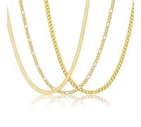 KLIFOWDY Juego de 3 cadenas para hombre, collar para niños, acero inoxidable 316L, eslabones cubanos, Figaro, espiga, regalo de joyería para hombres, mujeres, niños, negro/dorado/plata, 16/18/20/22/24