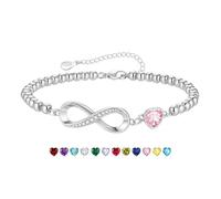 KLIFOWDY Pulsera de plata de ley 925 con corazón infinito y piedra natal para mujer, regalo de cumpleaños para mujer, talla única, Metal, No es una piedra preciosa