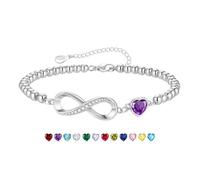 KLIFOWDY Regalos de cumpleaños para mujeres y niñas, pulsera de plata de ley 925, pulsera de corazón infinito, piedra natal, regalo de cumpleaños para mujeres y niñas, talla única, Metal, No es una