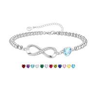 KLIFOWDY Regalos de cumpleaños para mujeres y niñas, pulsera de plata de ley 925, pulsera de corazón infinito, piedra natal, regalo de cumpleaños para mujeres y niñas, talla única, Metal, No es una