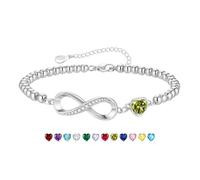 KLIFOWDY Regalos de cumpleaños para mujeres y niñas, pulsera de plata de ley 925, pulsera de corazón infinito, piedra natal, regalo de cumpleaños para mujeres y niñas, talla única, Metal, No es una