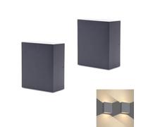 Klighten 2 Piezas 7W Lampara de Pared LED Exterior/Interior Impermeable IP65, Arriba y Abajo Apliques Pared Moderno de Aluminio para Dormitorio Pasillo Jardín, Blanco Cálido 3000K, Antracita