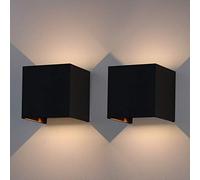 Klighten 2 Piezas Aplique Exterior Pared 7W 3000K Blanco cálido Aplique de Pared Ángulo de haz Ajustable Aplique Exterior Aluminio Impermeable IP65 (Negro)
