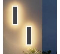 Klighten 2 piezas Aplique Pared Exterior LED, 30CM/10W Luces Pared Interior, IP65 Lámpara de Pared Exterior Acero inoxidable Acrílico, para Dormitorio Patio Sala, Blanco Cálido 3000K, Antracita