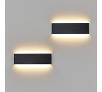 Klighten 2 Piezas Apliques Pared Interior 30cm 10W Blanco Cálido, Lamparas de Pared Aluminio Modernos de 110V-260V, Luces Pared Para Salon Dormitorio Sala Pasillo Escalera, IP20, 910 LM, Negro