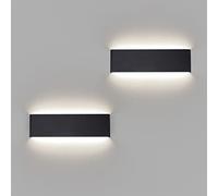 Klighten 2 Piezas Apliques Pared Interior 31cm 10W, Lamparas de Pared Aluminio Moderno, Luz Pared Para Salon Dormitorio Sala Pasillo Escalera, 910 LM, 4000K Blanco Natural, Negro