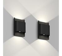 Klighten 2 Piezas Apliques Pared LED 12W Exterior Interior Luz de Pared Impermeable IP65, Lampara de Pared Modernos de Aluminio para Corredor Entrada Escalera, Negro, Blanco Natural 4000K