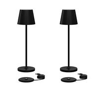 Klighten 2 Piezas LED Lámpara de mesa Recargable, Regulable Cálido color de luz 3000K Lámpara de escritorio de Carga USB, Cuerpo de Aluminio, Protección IP54, Negro, para Exterior/Interior