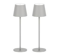 Klighten 2 Piezas LED Recargable Lámpara de escritorio Gris arena con batería, Regulable Lámpara de mesa con USB-C Carga para Interiores y Exteriore, 3000K de Luz Cálida, Aluminio, Imperméable IP54