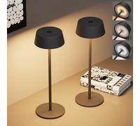 Klighten 2 Piezas LED Recargable Lámpara de mesa con batería, Regulable Antracita Lámpara de escritorio Aluminio con USB-C Carga para Interiores y Exteriore, 3000K/4000K/6000K, IP54