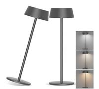 Klighten 2 Piezas LED Recargable Lámpara de mesa con batería, Regulable Gris Oscuro Lámpara de escritorio Aluminio con USB-C Carga para Interiores y Exteriore, 3000K/4000K/6000K, IP54