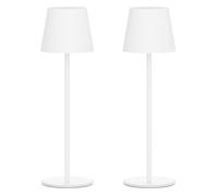 Klighten 2 Piezas LED Recargable Lámpara de mesa con batería, Regulable Lámpara de escritorio Aluminio con USB-C Carga, 3000K de Luz Cálida, Imperméable IP54, para Interiores y Exteriore, Blanco